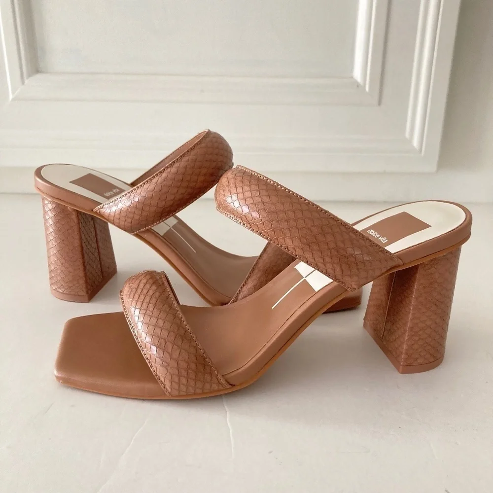 NWOT Dolce Vita Pascoe Square Toe Brown Snake Print Heels Sz 8.5